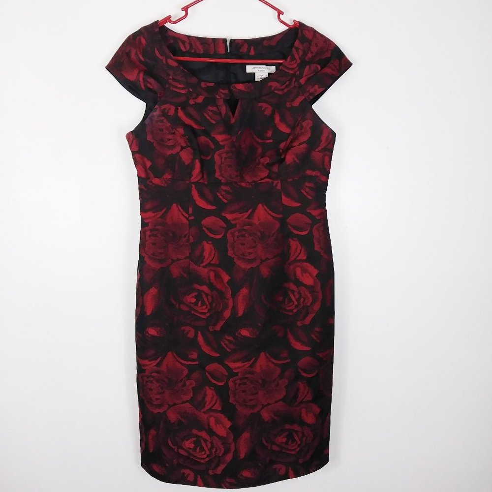 Liz Claiborne red-black rose sheath dress size 6P